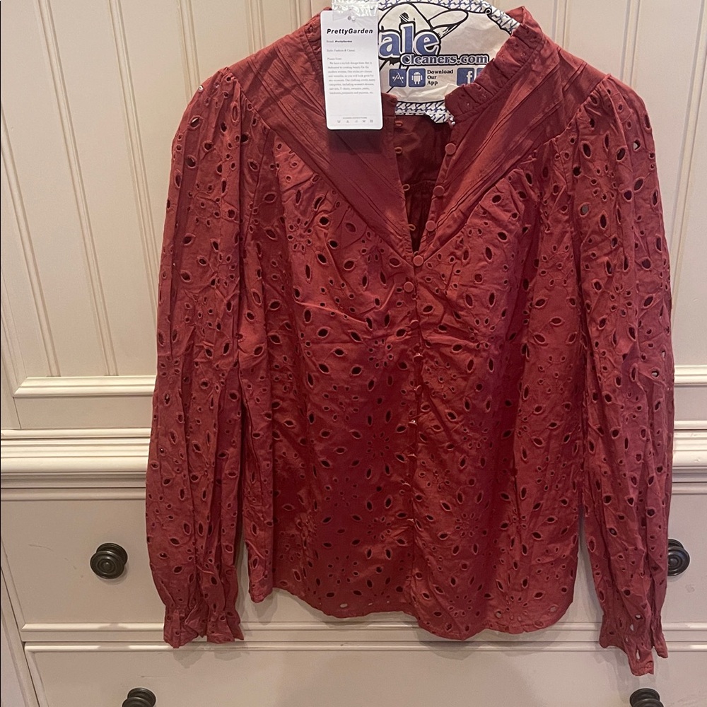 Elegant Red Eyelet Blouse